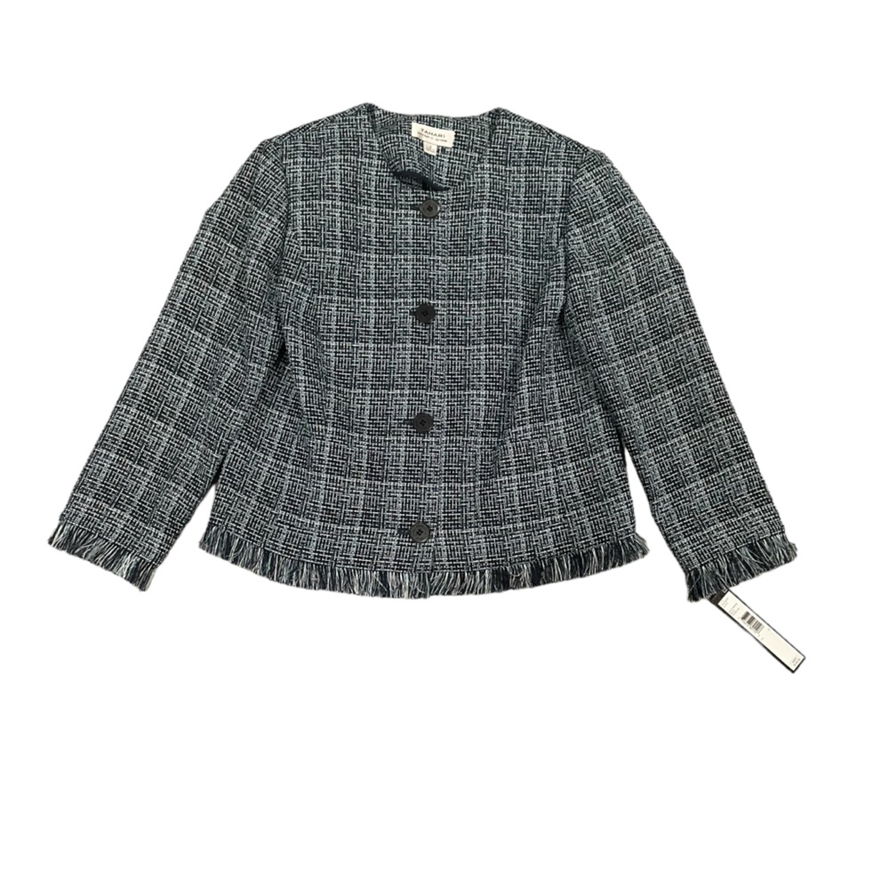 MTahari Blue Plaid Tweed Cabana Blazer
